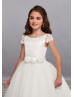 Ivory Satin Tulle Flower Girl Dress With Floral Belt